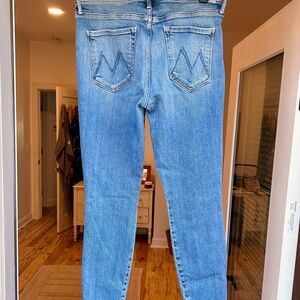 MOTHER Blue Skinny Jeans with Stretch and Signature Stitching